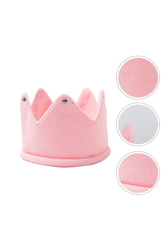 Girls Knit Hat Pink Warm Acrylic Fabric Crown Hat 1Pcs