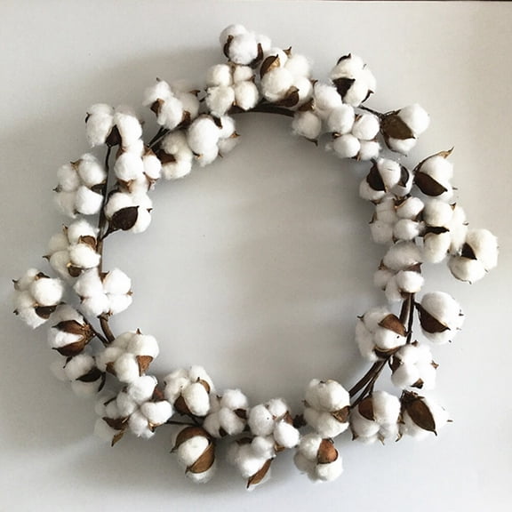 Raindrops 1-Pack Artificial Cotton Wreath 44x44x9cm White Cotton and Wood Home Decor