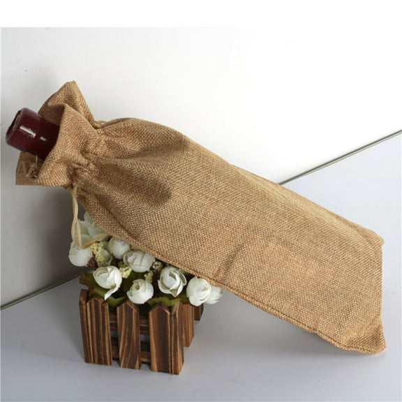 Raindrops 1Pack Wine present Bags Rectangular Linen Burlap Jute Reusable for Engagement Party Decorations