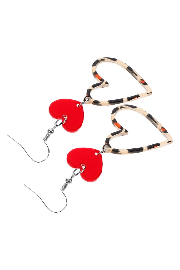 Trendy Leopard Heart Earrings Alloy Acrylic Symbol of Love Decorative