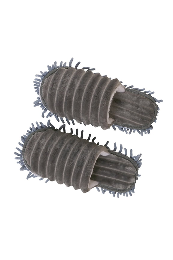 1Pair Soft Grey Slipper for Floor Cleaning Microfiber Dust and Hair Pickup