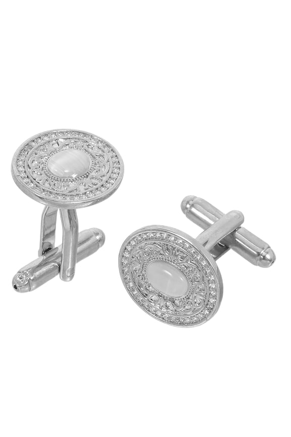 Vintage Round Cufflinks with Rhinestones for Tuxedo and Wedding