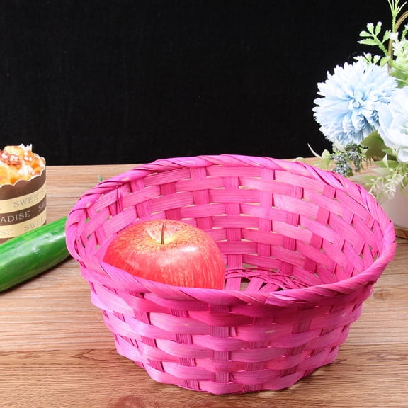 Raindrops 1Pc Bamboo Woven Basket Round Eggs Basket Easter Props Decorative Basket for Easter Children's Day (Rosy)
