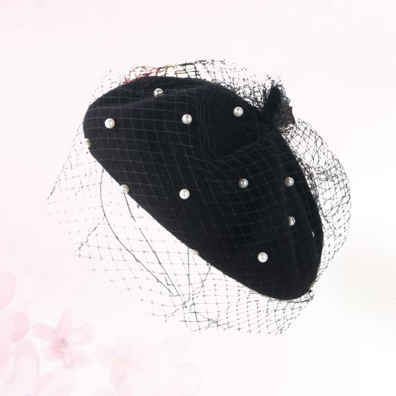 Raindrops 1Pack French Beret Hats for Women with Netting for Daily Wear Lightweight Black