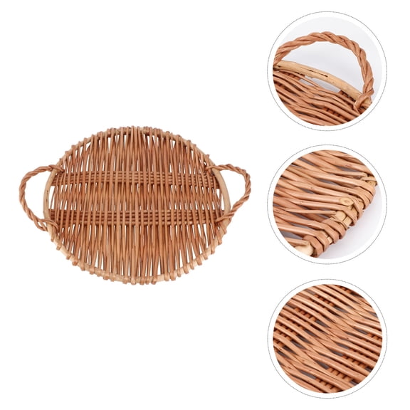 Raindrops Round Woven Basket Willow Weaving Basket Brown 1Pc
