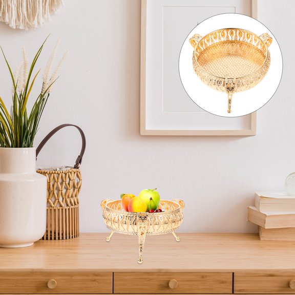 Raindrops 1Pc Golden Metal Fruit Storage Tray with Luxurious European Style for Home Use
