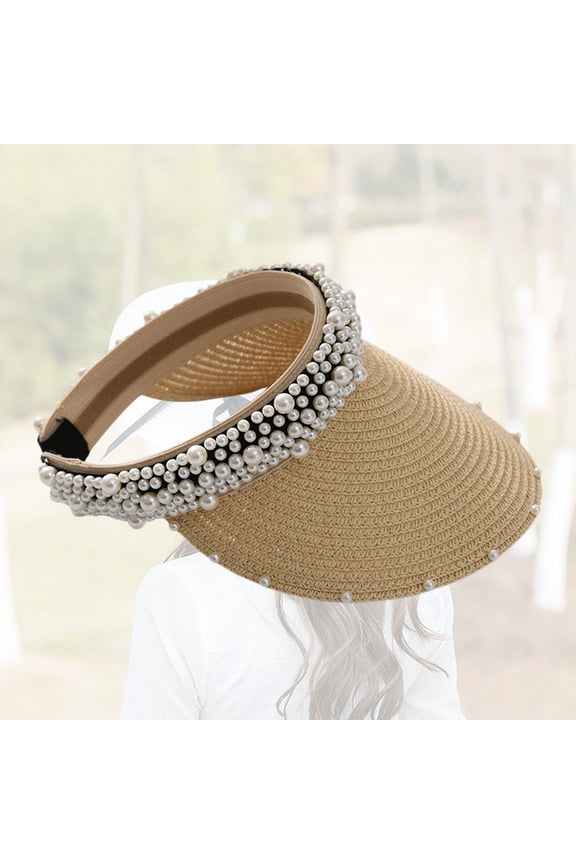 1Pc Hat Bucket Style Simple Design Straw Khaki Sun Protection for Women Beach Vacation