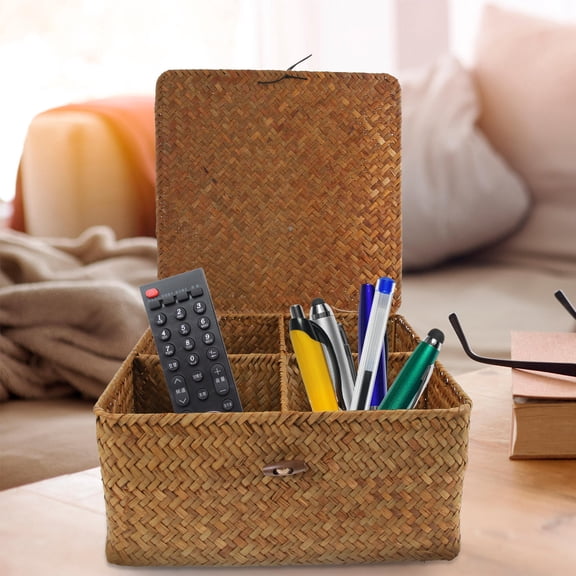 Raindrops 1Pc Light Brown Hand Woven Storage Basket for Tea Table Sundries