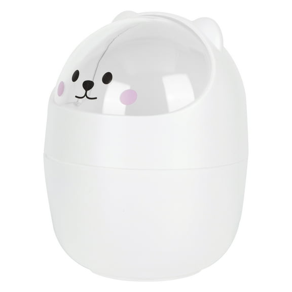 Raindrops Animal Design White Plastic Trash Bin for Desk and Table Storage, Small Desktop Wastebasket, 1 Piece