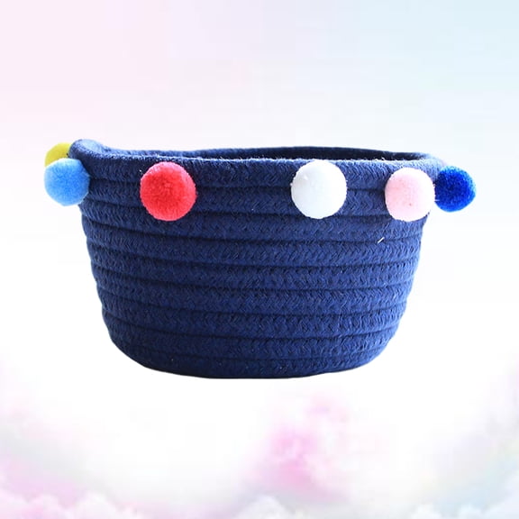 Raindrops 1Pc Nordic Style Cotton Rope Woven Basket Navy Blue Round for Key Storage