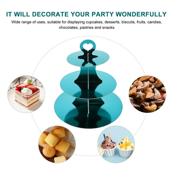 Raindrops 1Pack Three Layers Paper Cake Stand Disposable Display Rack Blue for Family Events