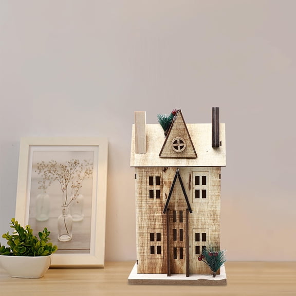 Raindrops 1Pc Wooden Christmas House 11.99X6.68X4.32in Traditional Home Decor House Shape Christmas Atmosphere