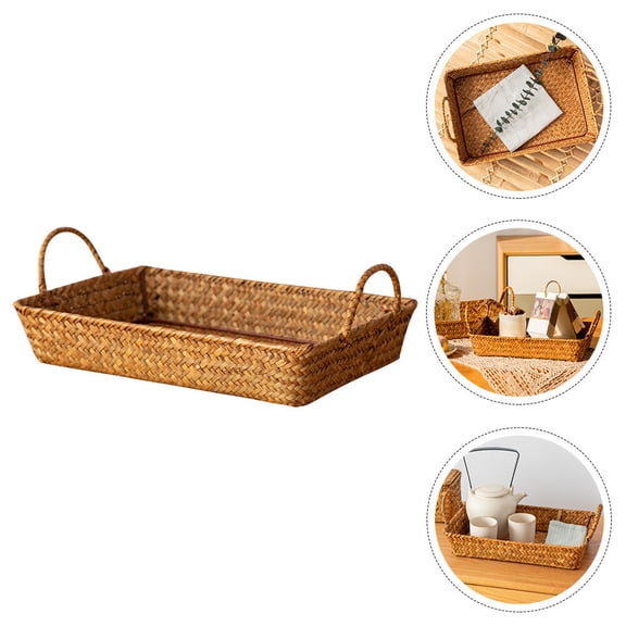 Raindrops 1Pcs Snack Storage Baskets Seaweed Woven Sundries Organizer Rustic Household Decoration