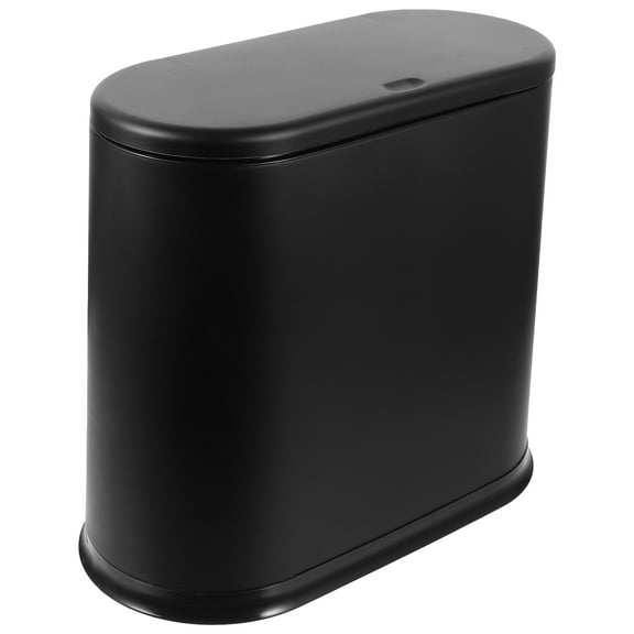 Raindrops Slim Trash Can with Lid Small Trash Bin Black PP 1Pcs 14X7X12In