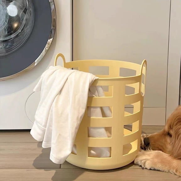 Raindrops Minimalist Yellow Plastic Laundry Hamper for Home Clothes Storage