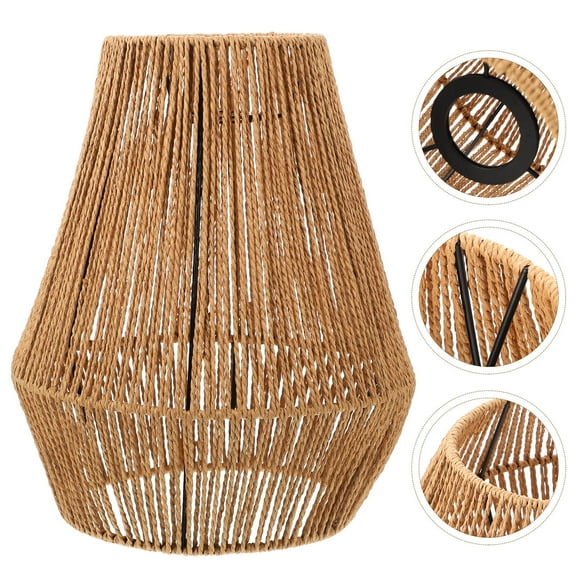 Raindrops 1Pcs Light Brown Paper String Woven Lampshade for Ceiling Light Cover Bedroom Rustic Style 11.8x9.8x9.8in