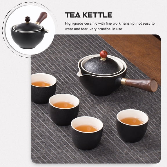 FOMIYES Traditional Chinese Ceramic Teapot Black 360 Degree Rotation for Home Use