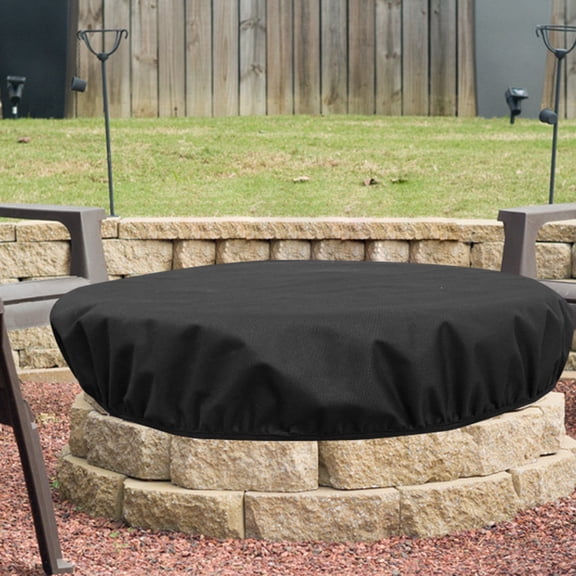 Raindrops Heavy Duty 600D Oxford Fabric Fire Pit Cover for Round Gas Fireplaces and Outdoor Patio