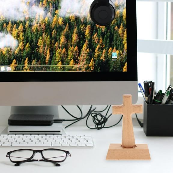 Raindrops Khaki Cross Ornament Wooden Wall Decor for Office and Spiritual Decoration, Home