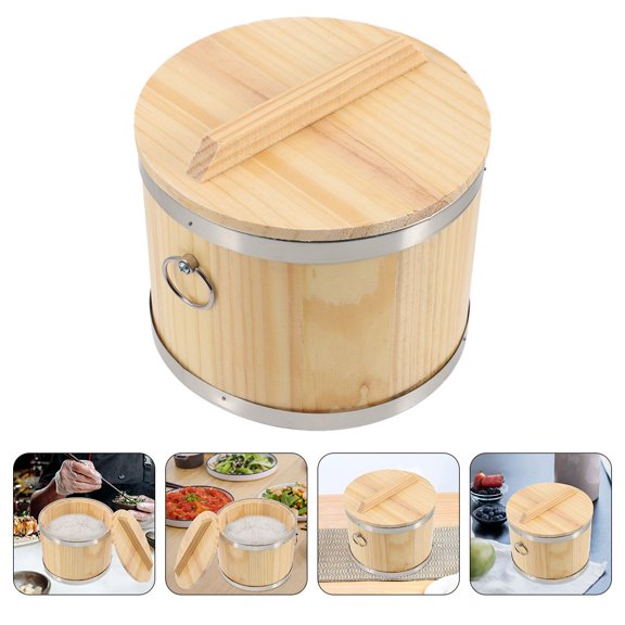 Raindrops 1Pcs Wooden Barrel Sushi Storage Bucket 7.9X7.9X5.5In for Home Use and Parties