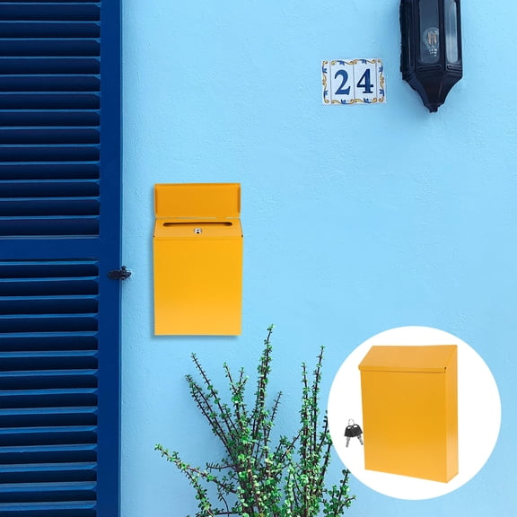 FOMIYES Yellow Decorative Wall Mounted Mailbox, Iron Post Box for Home and Office Storage, and Stylish