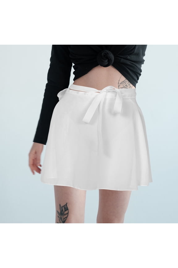 Soft White Ballet Skirt with Adjustable Ties, Comfortable Chinlon Dance Skirt for Practice and Performance