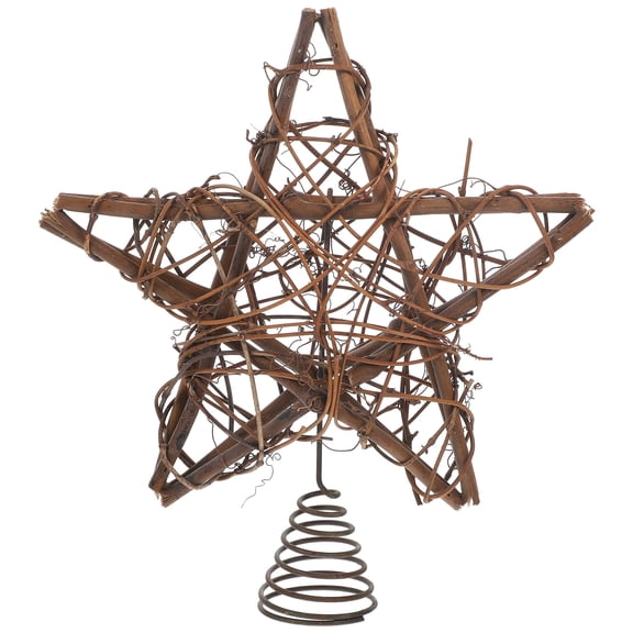 Festive Christmas Rattan Star Tree Topper with Spring Support - Holiday Xmas Tree Decoration Ornament