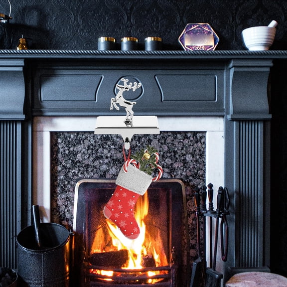 Raindrops 1Set Deer-Shaped Silver Iron Christmas Stocking Hanger for Mantle Home Decorations