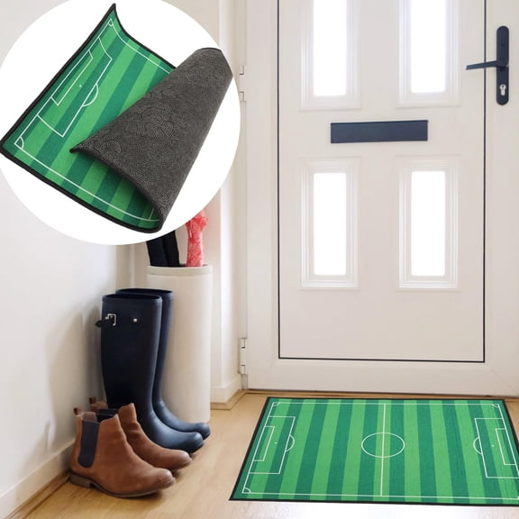 Raindrops Home Use Football Field Floor Mat Plush Flannel Skid Resistance Carpet Green