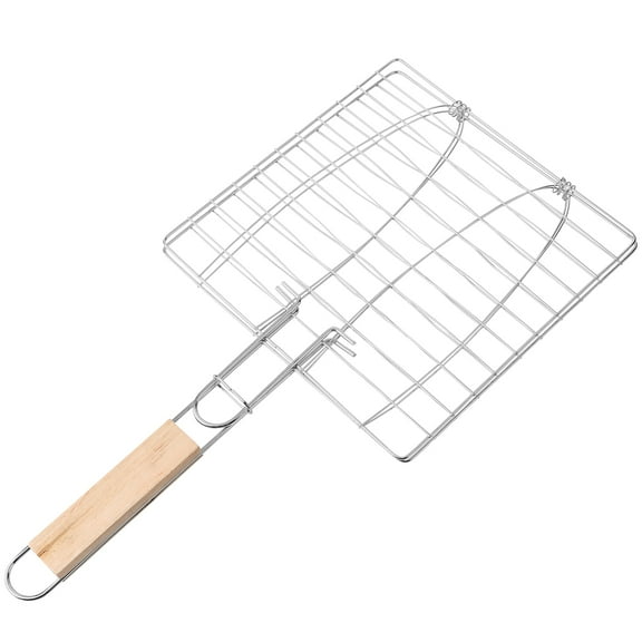Raindrops 1Set Fish Grilling Basket Multi Iron Wire Wood Square Adjustable for Flipping Food Outdoor Camping