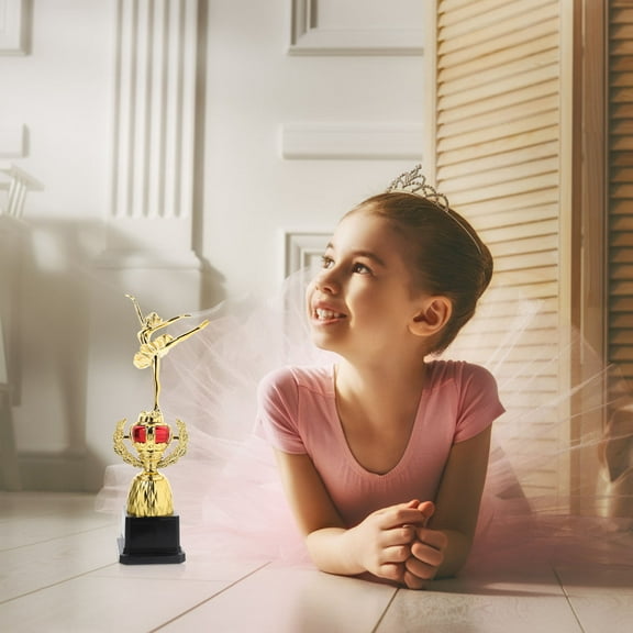 Raindrops 1Set Golden Plastic Ballet Trophy for Dance Competitions Elegant Design Keepsake Award 7.3X7.3X11.8In
