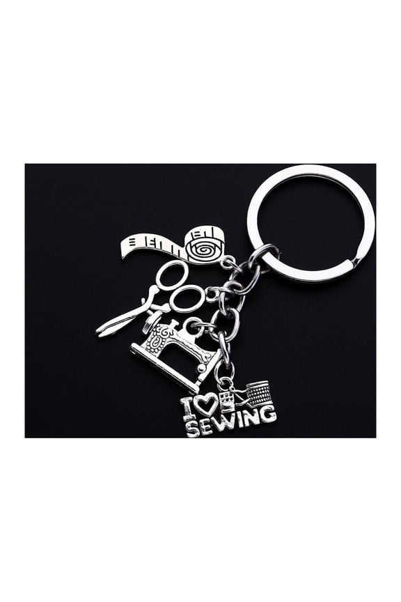 Flat Metal Keychain with Sewing Design, Key Holder Organizer for Daily Use, 1 Set