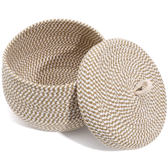 FOMIYES Small Round Basket with Lid Cotton Rope Organizing for Household Items Organizer 8.3*8.3*6.7in 1Pcs