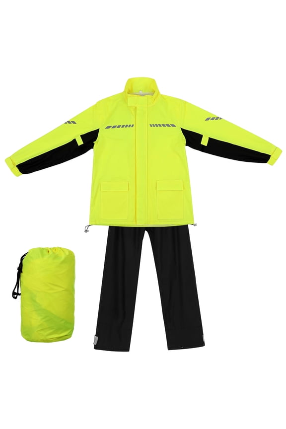 Motorcycle Rain Gear Set with Reflective Jacket and Pants for Outdoor Riding and Commuting