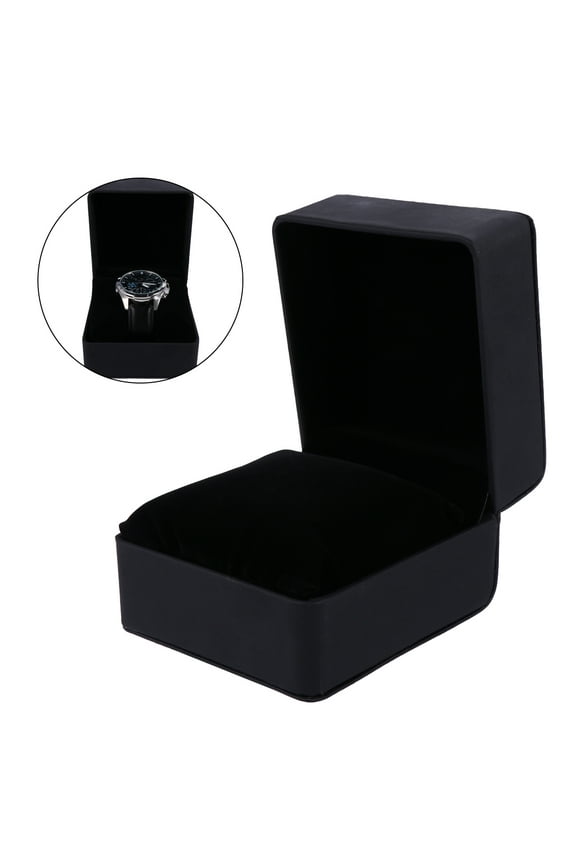 Black PU Watch Box Storage Organizer for Wristwatches with Multiple Compartments