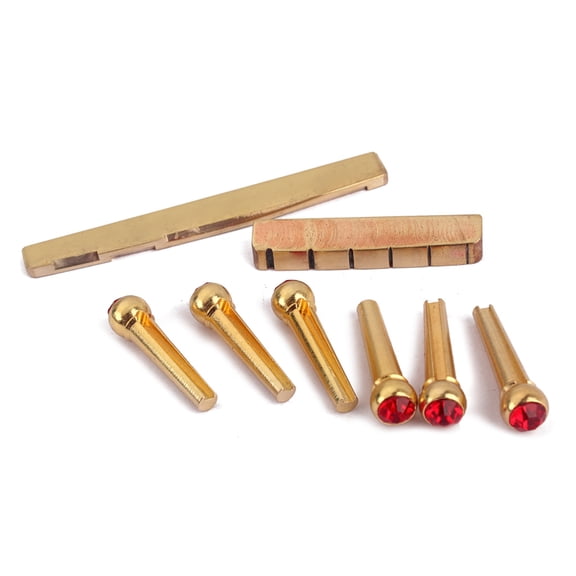 FOMIYES Premium Brass Acoustic Guitar Bridge Red with Nut Smooth Polished Flat Bottom