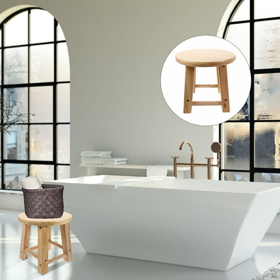 FOMIYES 1Pc Wooden Stool for Home Bathroom Beige Non Slip Footstool with Stable Four Legs