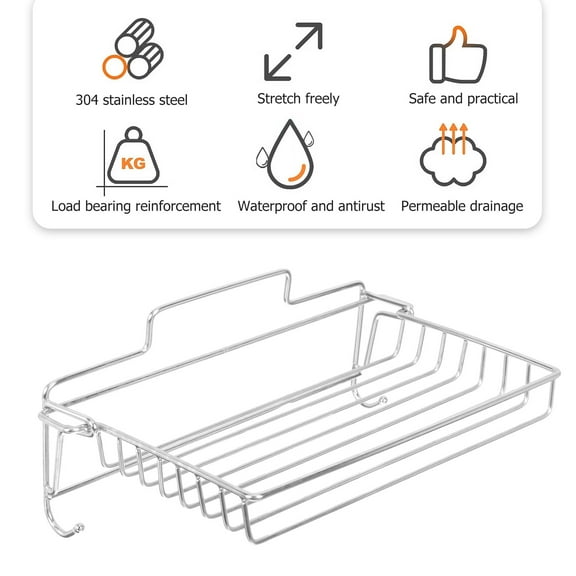 Raindrops 1Set Silver 24x16.3Cm Wall Mounted Storage Rack Stainless Steel Corner Shelf For Shower