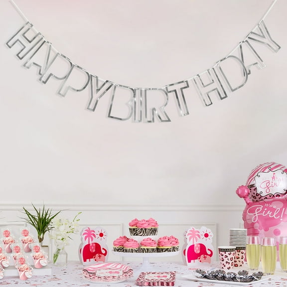 Raindrops 1Set Silver Paper Birthday Banner Hollow Out Letters Chic Design for Indoor Decoration Party Supplies