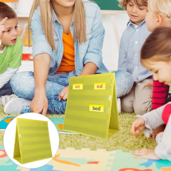 Raindrops 1 Set Foldable Yellow Tabletop Pocket Chart for Classroom with Transparent Window Bag 11.79 x 6.29 x 12.58 inches