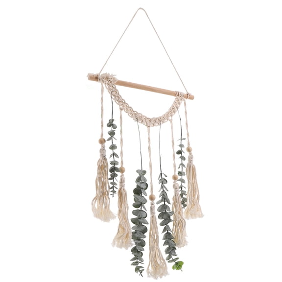 FOMIYES Macrame Wall Hanging Plant Decor Set with Artificial Leaves and Tassels, Boho Woven Home Wall Art