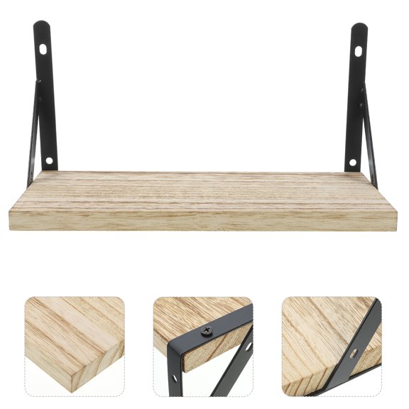 Raindrops Wall Mounted Floating Shelf with Metal Frame and Wood Grain Finish 29x15.5x11cm Home Storage Organizer Bookshelf