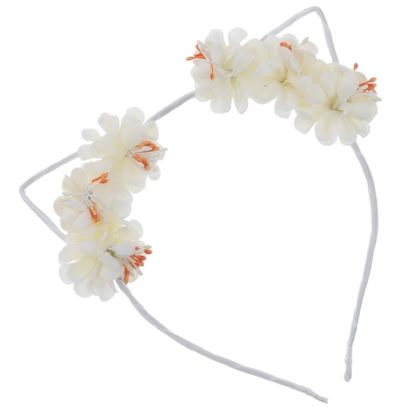 Raindrops White Cat Ear Hairband with Floral Detail for Adorable Daily Decoration