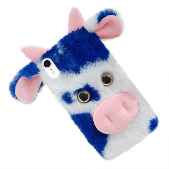 Raindrops 1pc Fluffy Plush Cow Mobile Phone Case Protector Compatible with iPhone