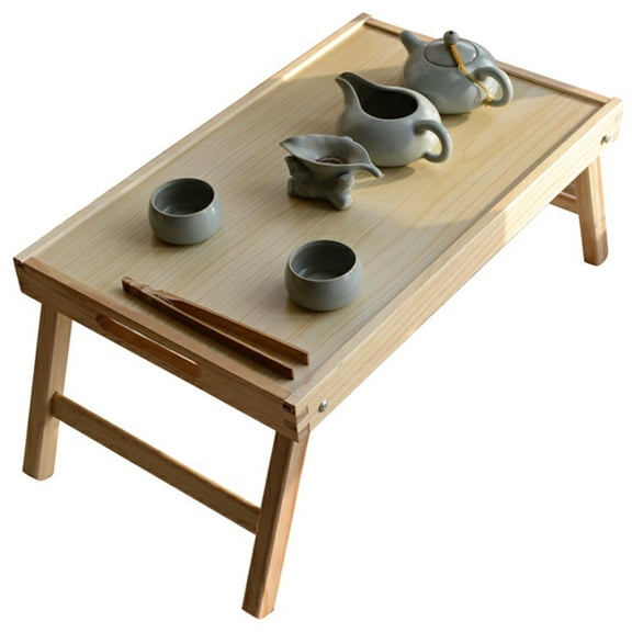 Raindrops 1pc Multifunction Portable Solid Wooden Bed Laptop Desk Foldable Serving Table for Tea Study Breakfast (Wood Color)