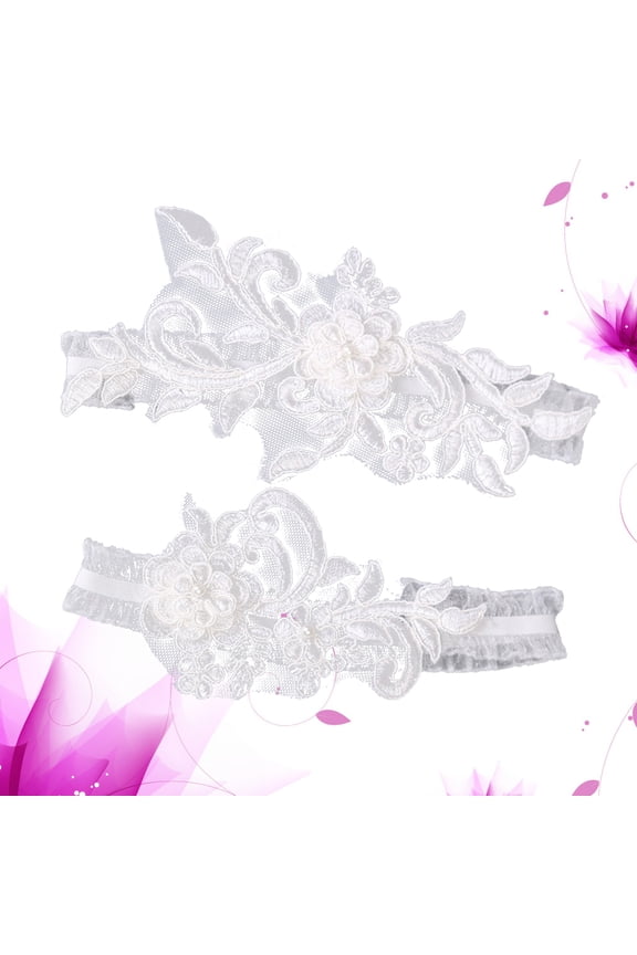 Raindrops 1pc Western Wedding Bride Belt Lace Flower Bridal Foot Decor Floral Ornaments (White)