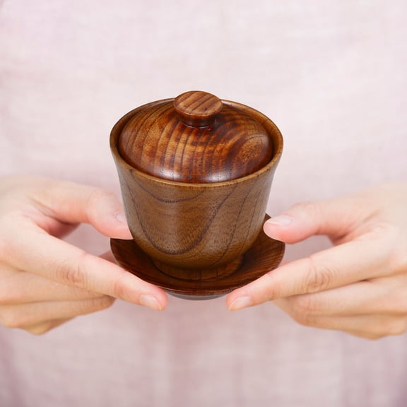 FOMIYES Brown Ceramic Tea Brewing Bowl with Lid, Retro Style Teacup Set for Home, Stylish and Tea Infuser