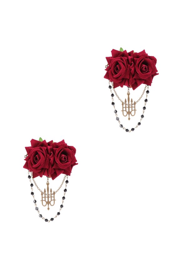 2 PCS Rose Brooch Gothic Court Retro Tassel Hair Clips Accessories Lifelike Pin