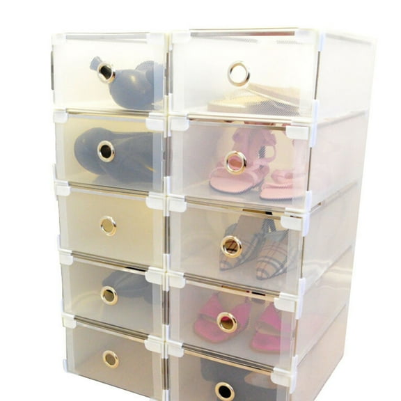Raindrops 2-Pack Foldable Stackable Sneaker Storage Boxes with Drawers for Ladies, White Shoe Organizer