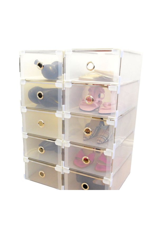 2 PCS Sneaker Boxes Foldable Stackable Drawers Ladies White